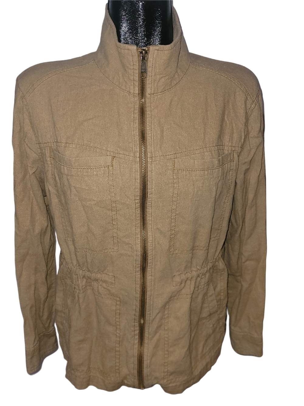 Old Navy Women's Tan Linen Blend Lightweight Zip-Front Utility Jacket Size S